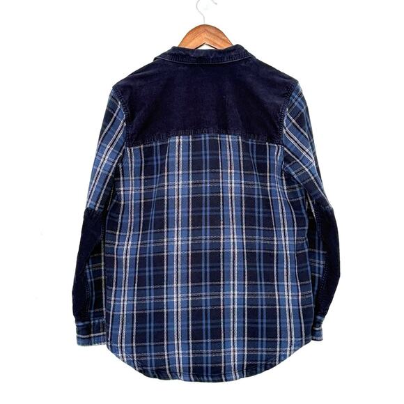 Eddie Bauer Heavyweight Flannel Corduroy Snap Button Shirt Shacket Blue Plaid M - Picture 2 of 6